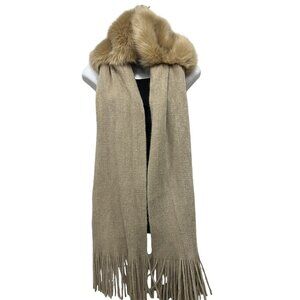 Simone Faux Fur Knit Scarf Beige‎ Camel One Size